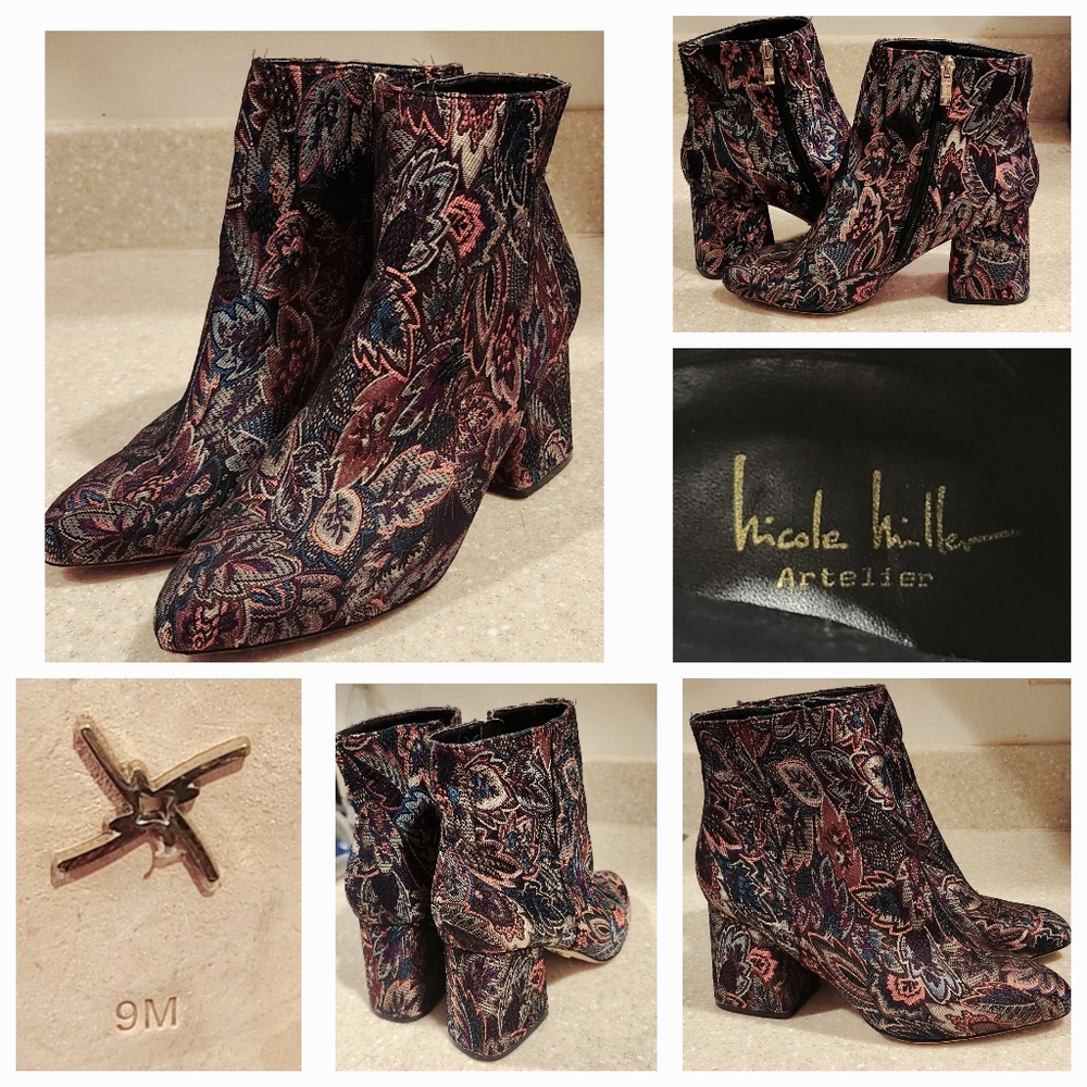 Nicole Miller Artelier Size 9 Floral Jacquard Print Ankle boots. Gently used $23